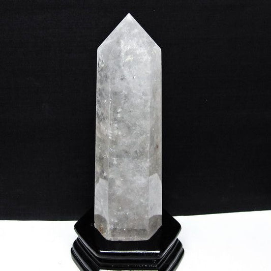 水晶 六角柱 水晶 ポイント 原石 置物 台座付属 一点物 152-4682
