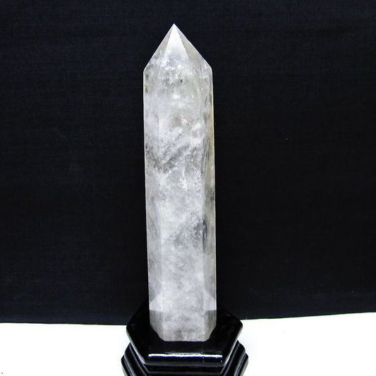 水晶 六角柱 水晶 ポイント 原石 置物 台座付属 一点物 152-4683