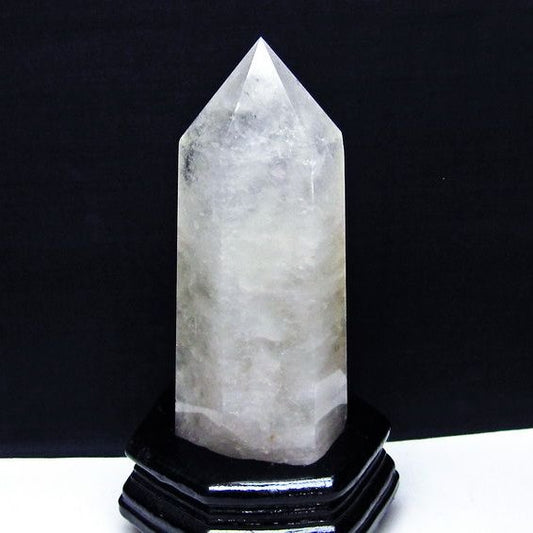 水晶 六角柱 水晶 ポイント 原石 置物 台座付属 一点物 152-4689