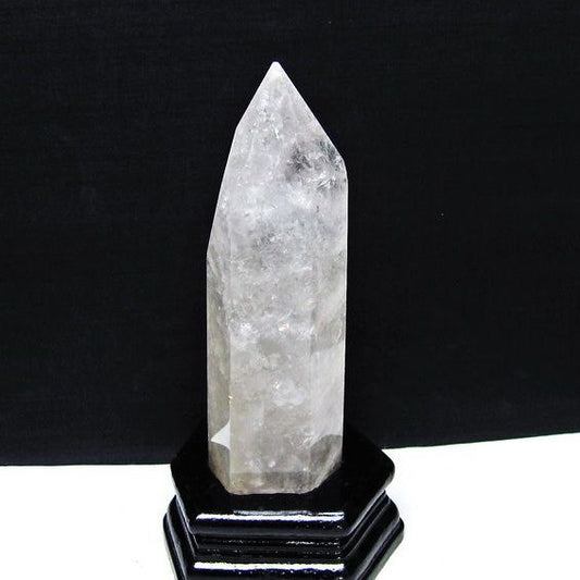水晶 六角柱 水晶 ポイント 原石 置物 台座付属 一点物 152-4694