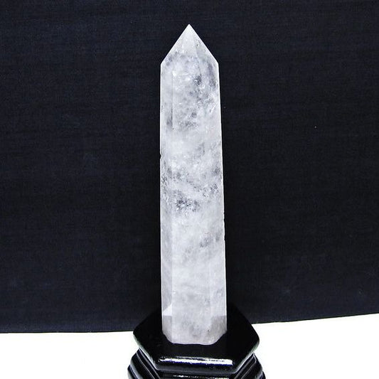 水晶 六角柱 水晶 ポイント 原石 置物 台座付属 一点物 152-4699