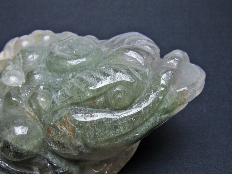 水晶 手彫り-卓上置物-キンセン-金蟾 ガーデンクォーツ 一点物 154-104
