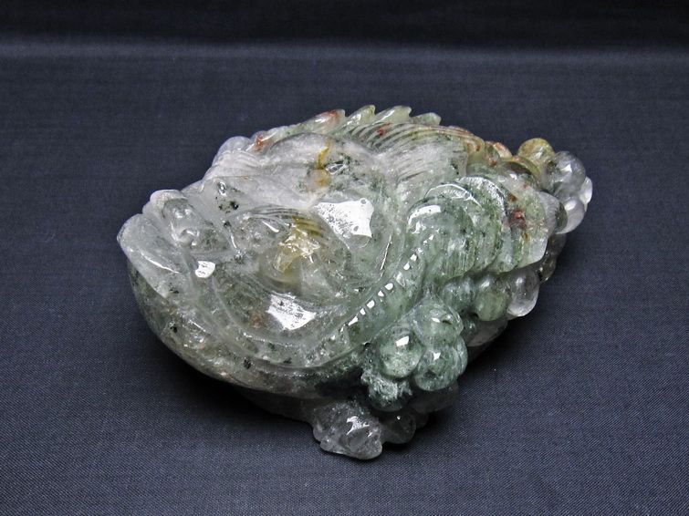 水晶 手彫り-卓上置物-キンセン-金蟾 ガーデンクォーツ 一点物 154-108