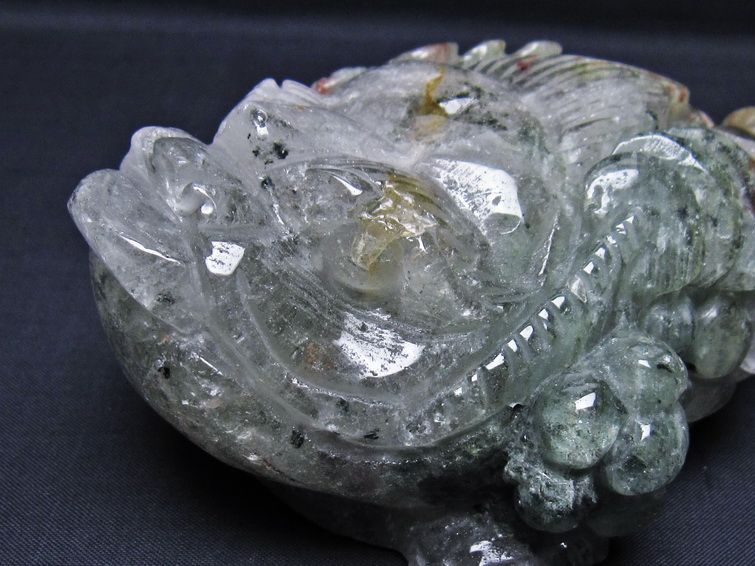 水晶 手彫り-卓上置物-キンセン-金蟾 ガーデンクォーツ 一点物 154-108