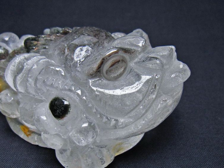 水晶 手彫り-卓上置物-キンセン-金蟾 ガーデンクォーツ 一点物 154-120