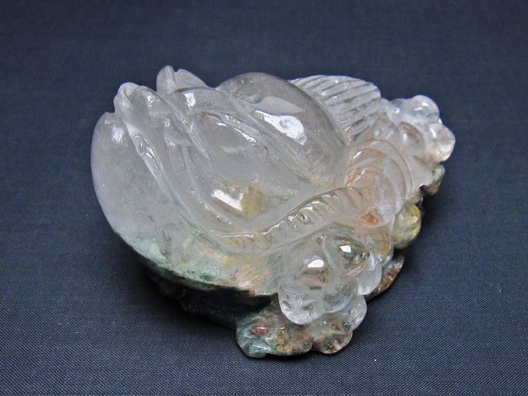 水晶 手彫り-卓上置物-キンセン-金蟾 ガーデンクォーツ 一点物 154-124