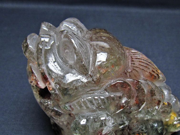 水晶 手彫り-卓上置物-キンセン-金蟾 ガーデンクォーツ 一点物 154-128