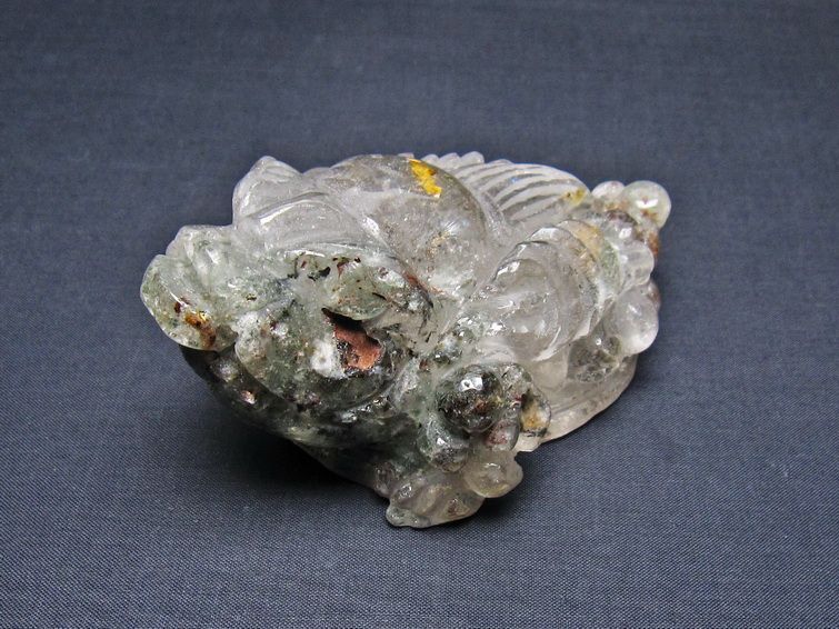 水晶 手彫り-卓上置物-キンセン-金蟾 ガーデンクォーツ 一点物 154-129