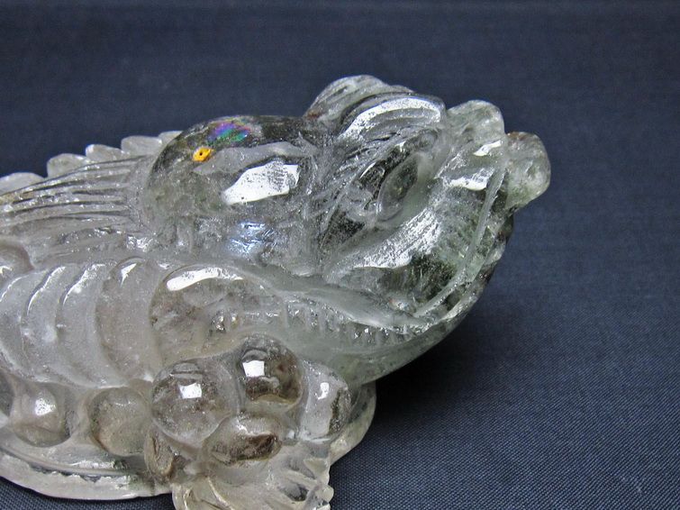 水晶 手彫り-卓上置物-キンセン-金蟾 ガーデンクォーツ 一点物 154-129