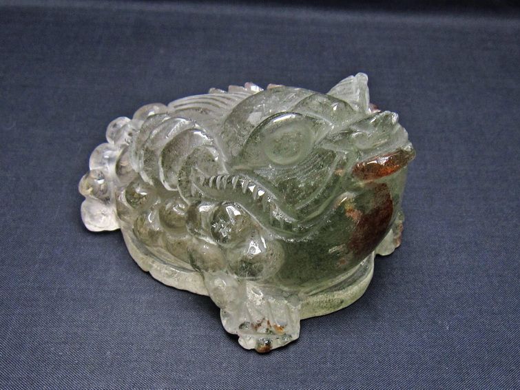 水晶 手彫り-卓上置物-キンセン-金蟾 ガーデンクォーツ 一点物 154-134