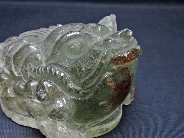 水晶 手彫り-卓上置物-キンセン-金蟾 ガーデンクォーツ 一点物 154-134