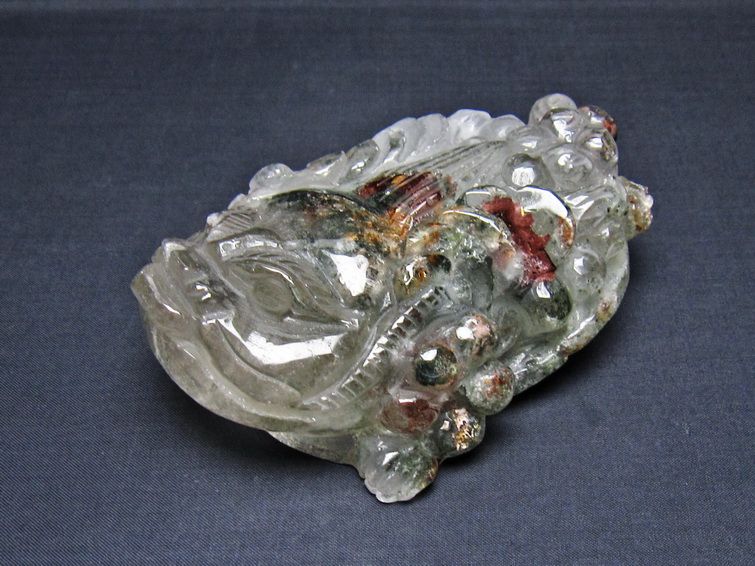 水晶 手彫り-卓上置物-キンセン-金蟾 ガーデンクォーツ 一点物 154-136