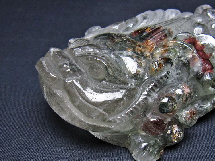 水晶 手彫り-卓上置物-キンセン-金蟾 ガーデンクォーツ 一点物 154-136