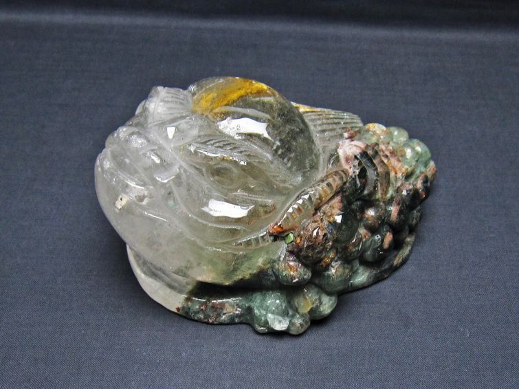 1.3Kg 水晶 手彫り-卓上置物-キンセン-金蟾 ガーデンクォーツ 一点物 154-137