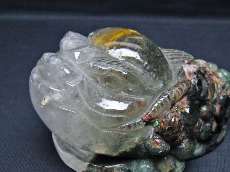 1.3Kg 水晶 手彫り-卓上置物-キンセン-金蟾 ガーデンクォーツ 一点物 154-137