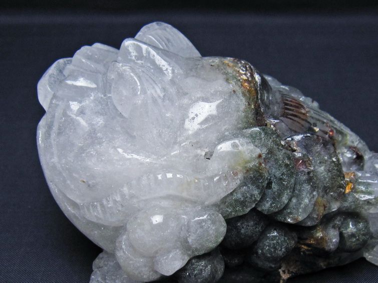 水晶 手彫り-卓上置物-キンセン-金蟾 ガーデンクォーツ 一点物 154-63