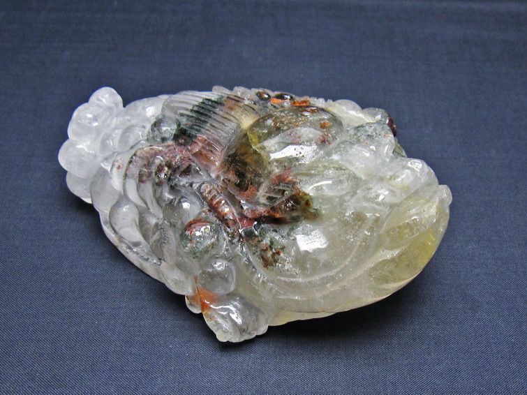 水晶 手彫り-卓上置物-キンセン-金蟾 ガーデンクォーツ 一点物 154-64