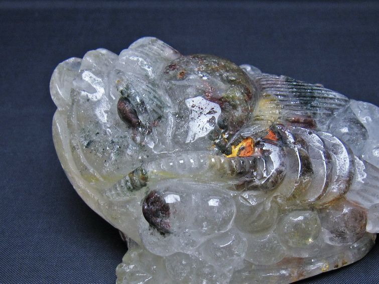 水晶 手彫り-卓上置物-キンセン-金蟾 ガーデンクォーツ 一点物 154-64