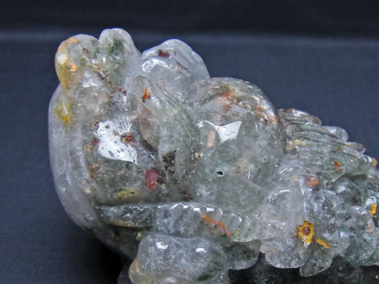 水晶 手彫り-卓上置物-キンセン-金蟾 ガーデンクォーツ 一点物 154-65
