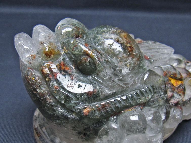 水晶 手彫り-卓上置物-キンセン-金蟾 ガーデンクォーツ 一点物 154-66