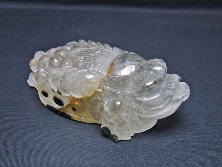 水晶 手彫り-卓上置物-キンセン-金蟾 ガーデンクォーツ 一点物 154-67