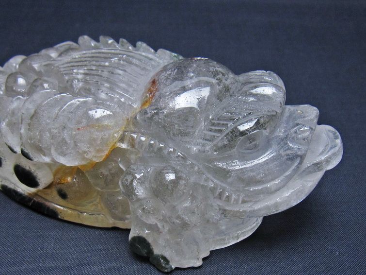 水晶 手彫り-卓上置物-キンセン-金蟾 ガーデンクォーツ 一点物 154-67