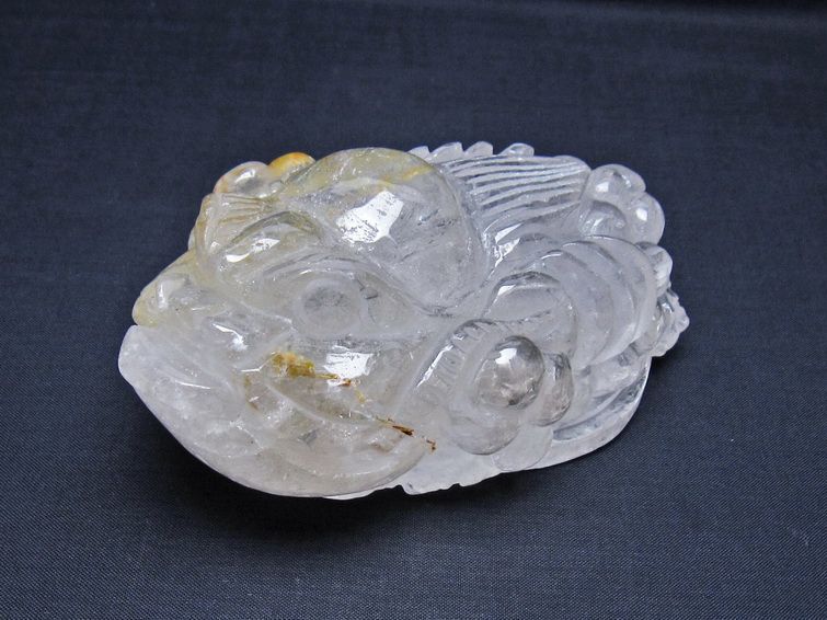 水晶 手彫り-卓上置物-キンセン-金蟾 一点物 154-70