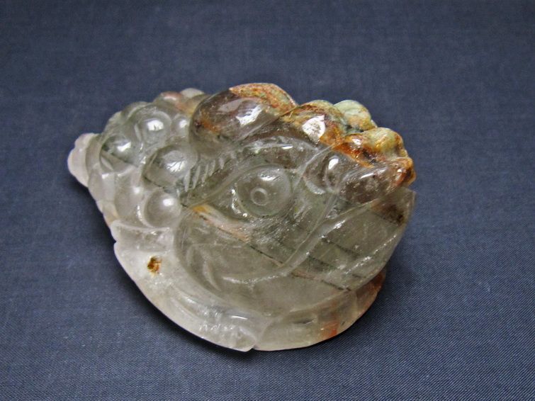 水晶 手彫り-卓上置物-キンセン-金蟾 ガーデンクォーツ 一点物 154-81