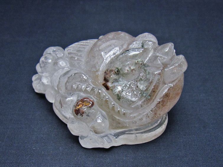 水晶 手彫り-卓上置物-キンセン-金蟾 ガーデンクォーツ 一点物 154-87