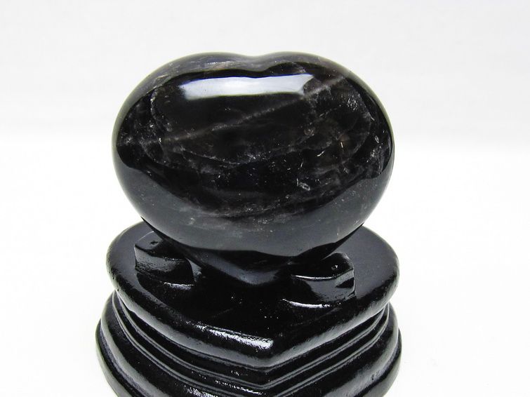 モリオン 置物 黒水晶 ハート 台座付属 一点物 155-1000
