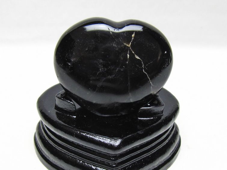 モリオン 置物 黒水晶 ハート 台座付属 一点物 155-1003