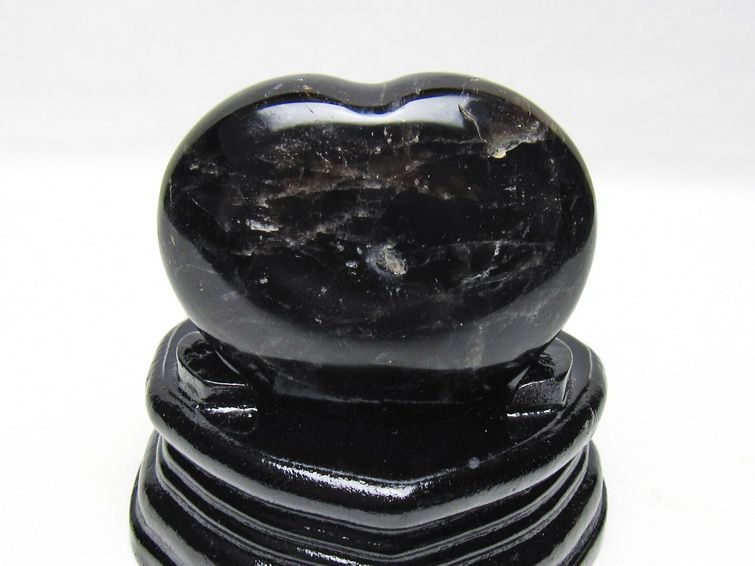 モリオン 置物 黒水晶 ハート 台座付属 一点物 155-1004