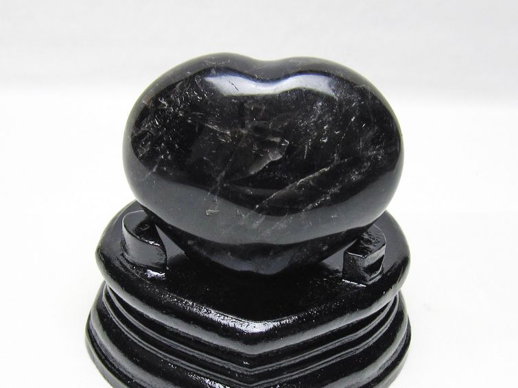 モリオン 置物 黒水晶 ハート 台座付属 一点物 155-1005