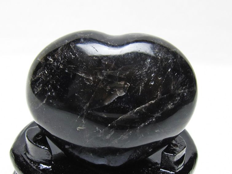モリオン 置物 黒水晶 ハート 台座付属 一点物 155-1005