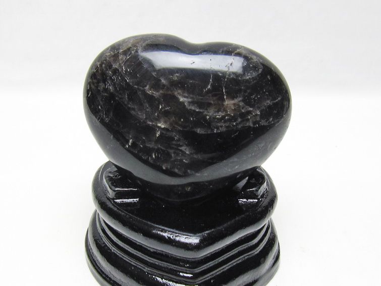 モリオン 置物 黒水晶 ハート 台座付属 一点物 155-1006