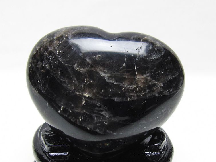 モリオン 置物 黒水晶 ハート 台座付属 一点物 155-1006