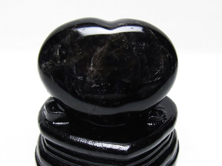 モリオン 置物 黒水晶 ハート 台座付属 一点物 155-1007