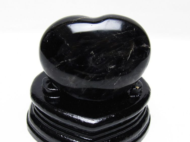 モリオン 置物 黒水晶 ハート 台座付属 一点物 155-1008