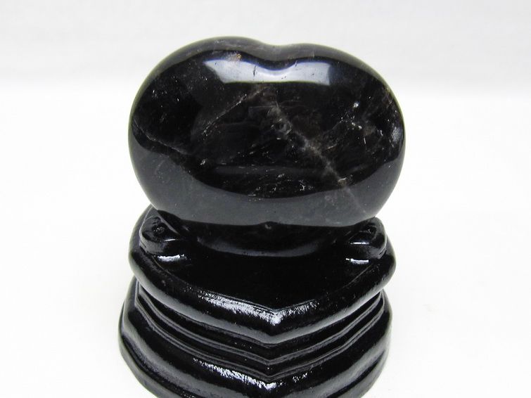 モリオン 置物 黒水晶 ハート 台座付属 一点物 155-1009