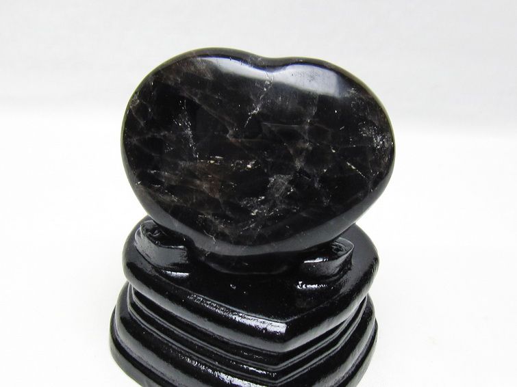 モリオン 置物 黒水晶 ハート 台座付属 一点物 155-1011