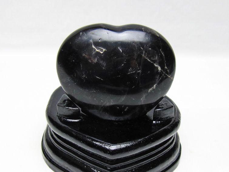 モリオン 置物 黒水晶 ハート 台座付属 一点物 155-1014