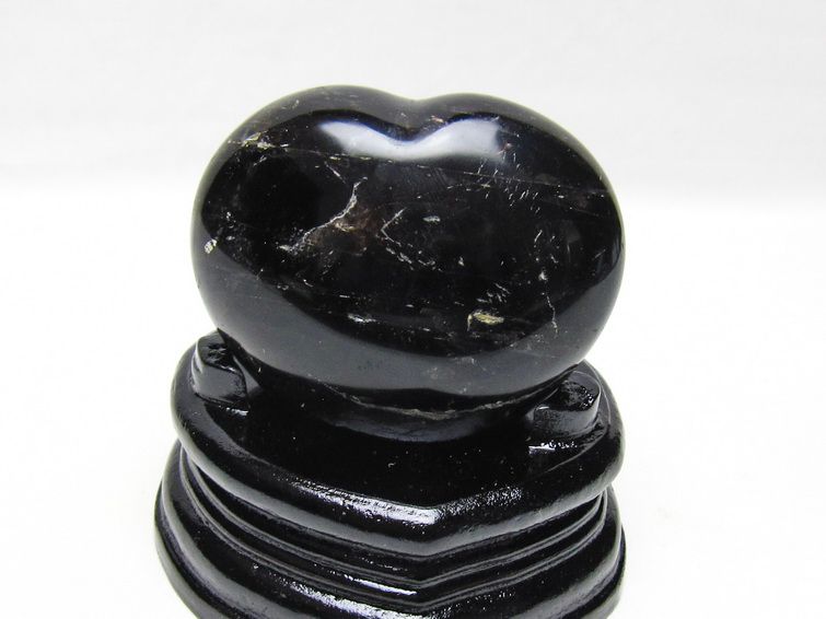 モリオン 置物 黒水晶 ハート 台座付属 一点物 155-1018