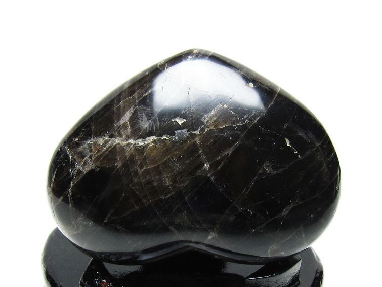 モリオン 置物 黒水晶 ハート 台座付属 一点物 155-1020
