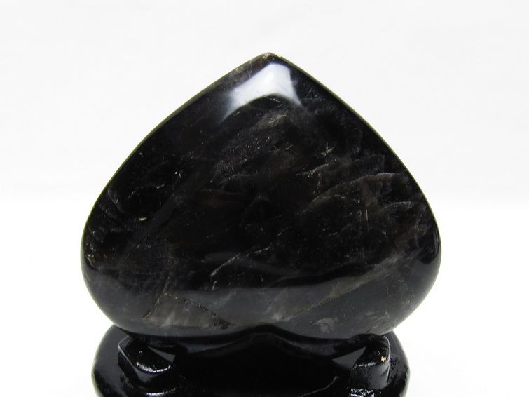 モリオン 置物 黒水晶 ハート 台座付属 一点物 155-1022