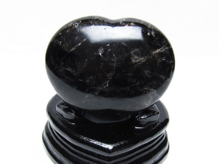 モリオン 置物 黒水晶 ハート 台座付属 一点物 155-1025