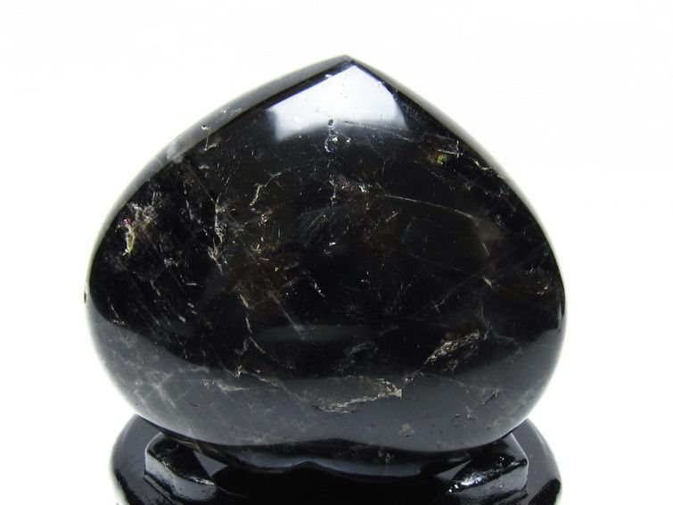 モリオン 置物 黒水晶 ハート 台座付属 一点物 155-1025