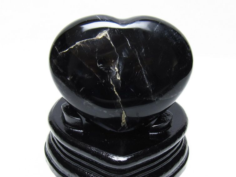 モリオン 置物 黒水晶 ハート 台座付属 一点物 155-1027