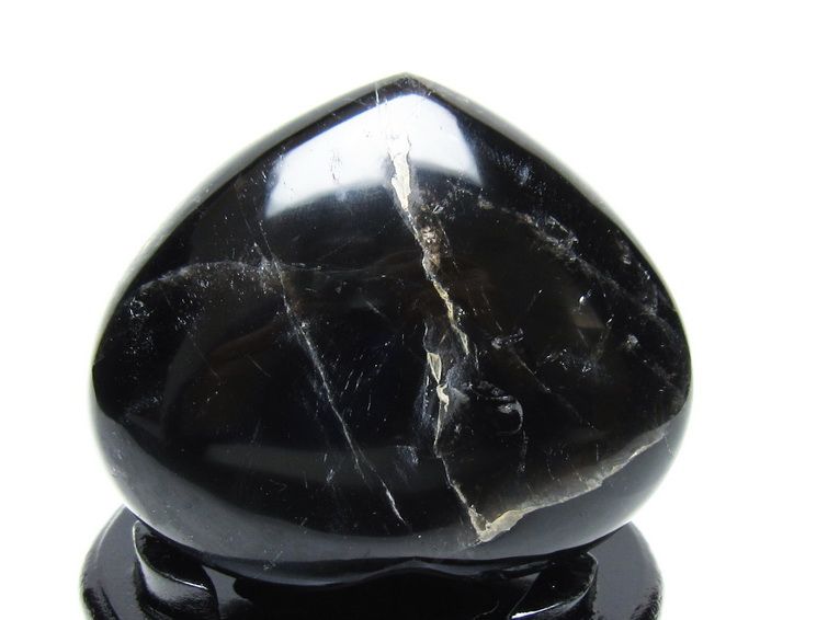 モリオン 置物 黒水晶 ハート 台座付属 一点物 155-1027