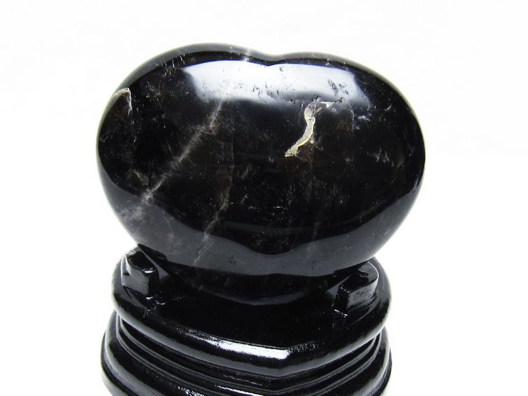 モリオン 置物 黒水晶 ハート 台座付属 一点物 155-1028