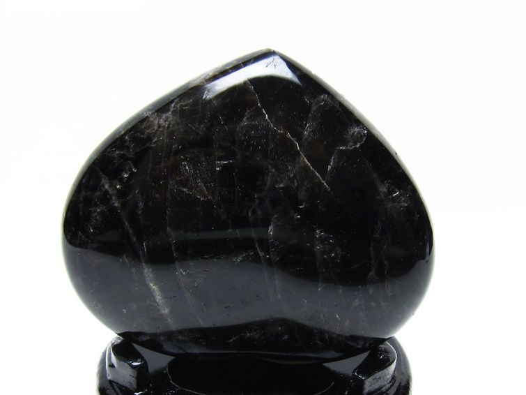 モリオン 置物 黒水晶 ハート 台座付属 一点物 155-1028